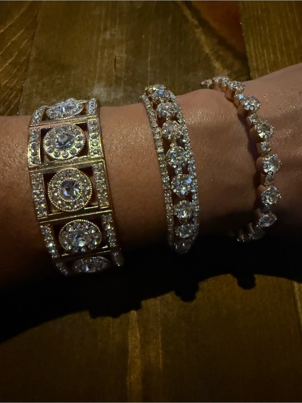 Rhinestone Statement Bracelet Trio Crystal Glam Stack - Picture 2 of 10
